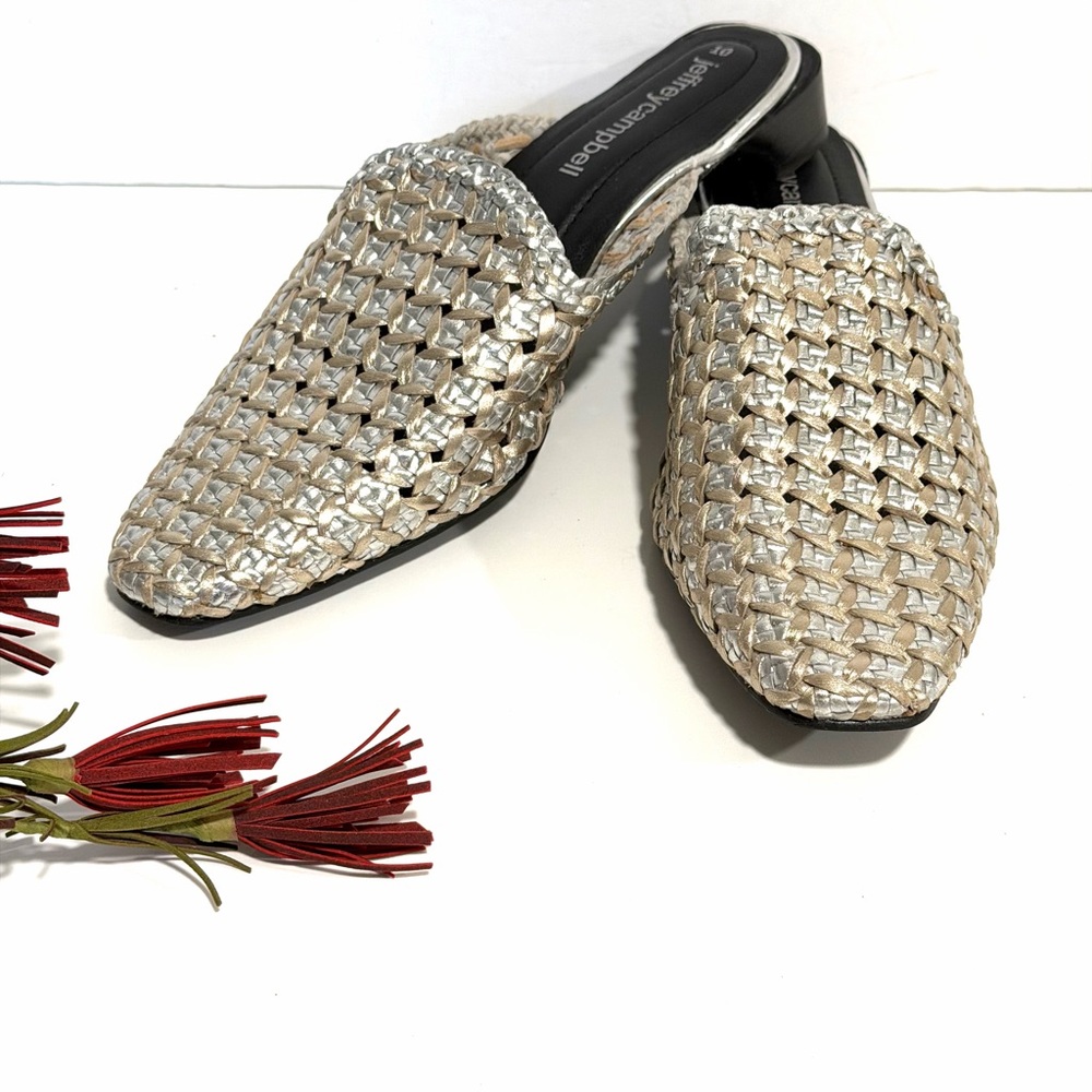 Free People Jeffrey Campbell Dolci Silver Metallic Woven Flat Mules - Picture 13 of 13